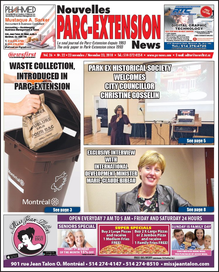 Front Page Image of the Parc Extension News 26-22.