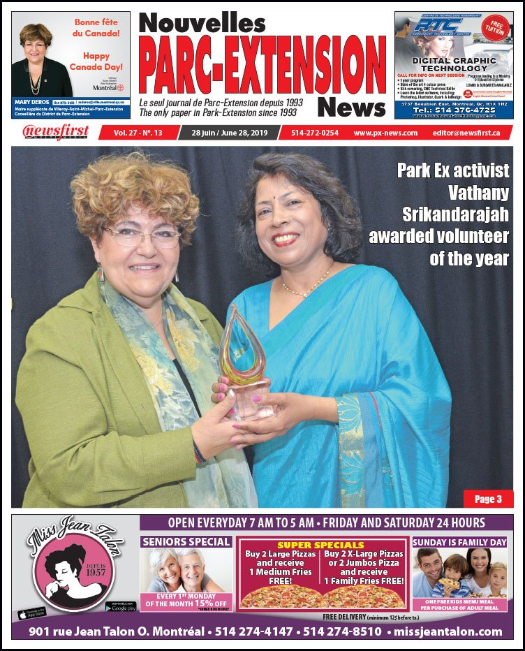 Front Page Image of the Parc Extension News 27-13.