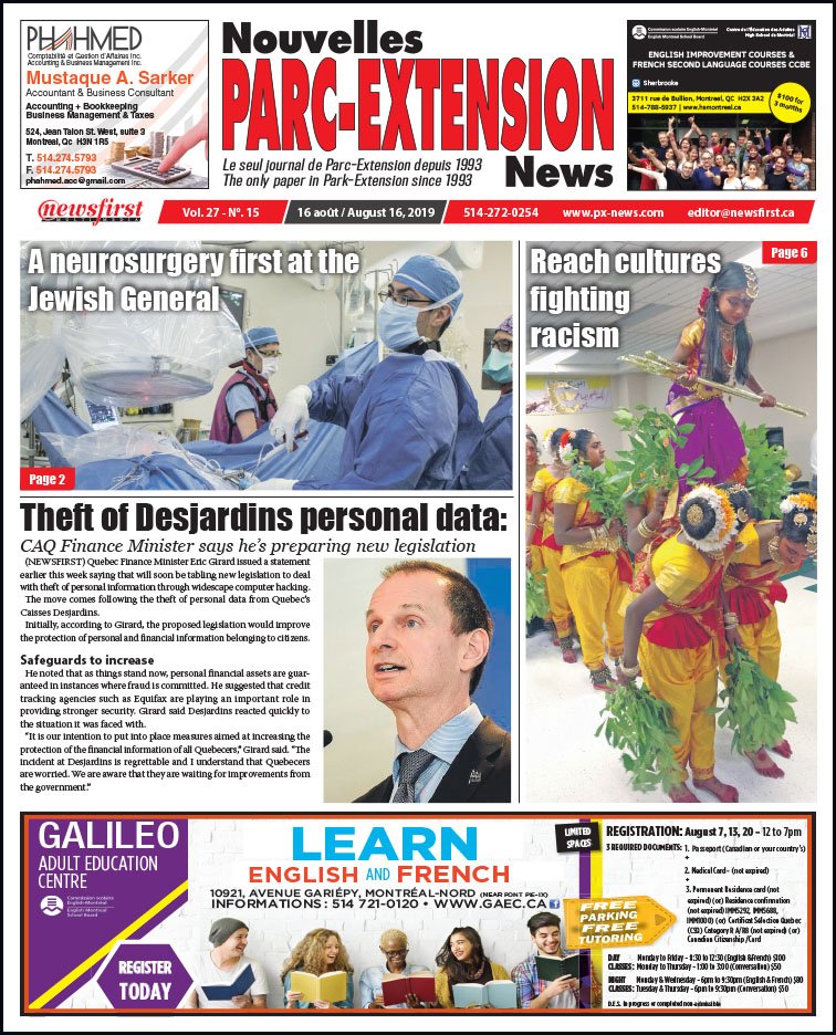 Front Page Image of the Parc Extension News 27-15.