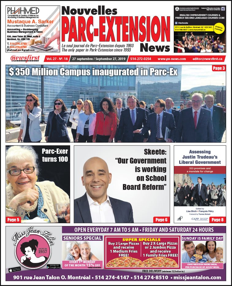 Front Page of the Parc Extension News 27-18