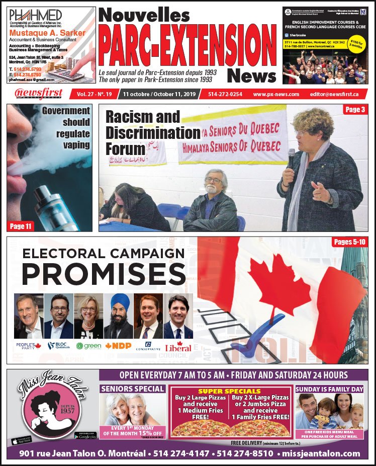 Front Page of the Parc Extension News 27-19
