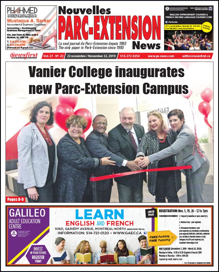 Front Page of the Parc Extension News 27-22