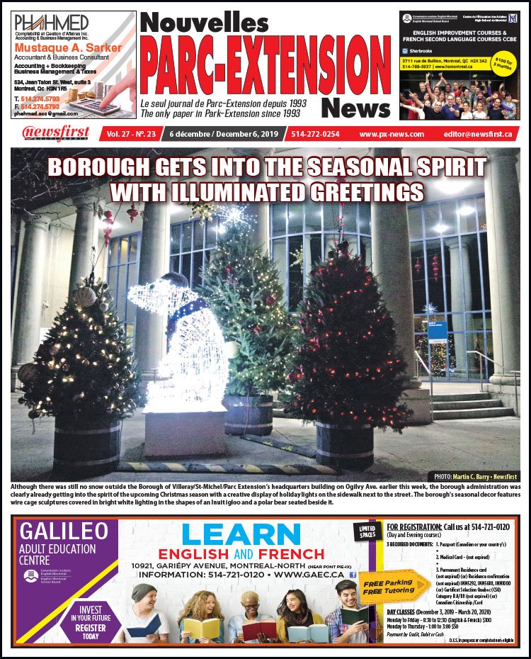 Front Page of the Parc Extension News 27-23