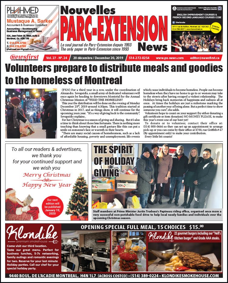 Front Page of the Parc Extension News 27-24