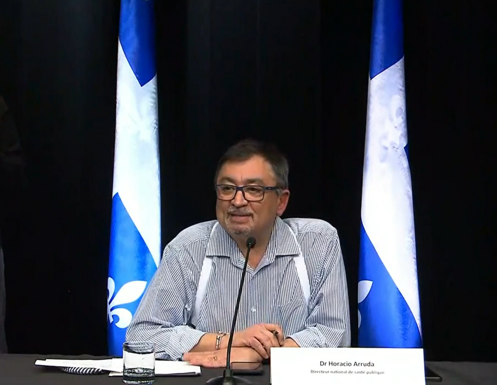 Quebec Public Health Director Dr Horacio Arruda at today's press briefing on the coronavirus (COVID-19) public health emergency. Photo: Screenshots / CBC