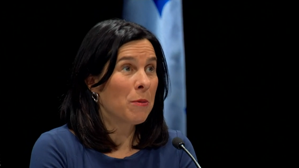 Montreal mayor Valerie Plante speaking at a press briefing on the coronavirus (COVID-19) pandemic emergency on May 14. Photo: Screenshots / CBC
