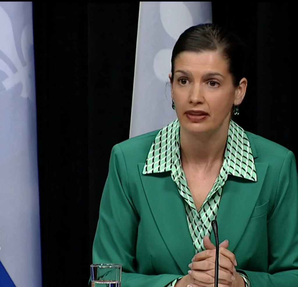 Quebec Deputy Premier Genevieve Guilbault announces reopening dates and deconfirment measures during the May 20 coronavirus (COVID-19) emergency press briefing.