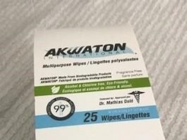 Akwaton International Multipurpose Wipes image of health product unapproved by health Canada