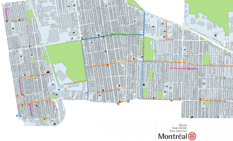 Map of Villeray-Saint-Michel-Park-Extension borough showing streets which will be targeted this summer (partial).